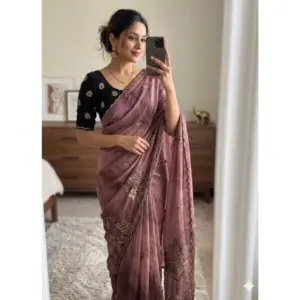 Women's Viscose Silk Embroidered Saree with Blouse – Pink