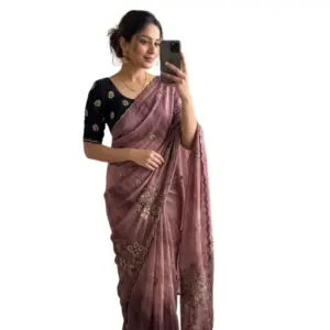Women's Viscose Silk Embroidered Saree with Blouse – Pink