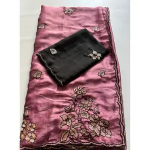 Women's Viscose Silk Embroidered Saree with Blouse – Pink