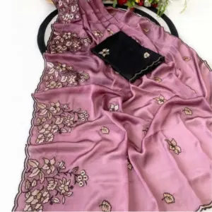 Women's Viscose Silk Embroidered Saree with Blouse – Pink