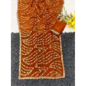 Women's Satin Embellished Saree with Blouse – Orange
