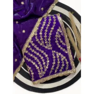 Women's Satin Embellished Saree with Blouse – Purple