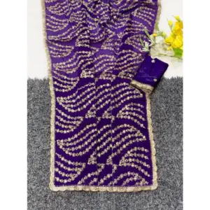 Women's Satin Embellished Saree with Blouse – Purple