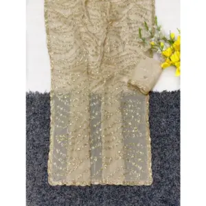 Women's Satin Embellished Saree with Blouse – Cream