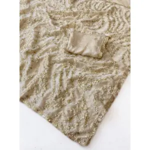 Women's Satin Embellished Saree with Blouse – Cream