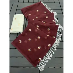 Women's Georgette Embellished Saree with Blouse – Maroon