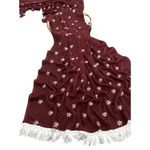 Women's Georgette Embellished Saree with Blouse – Maroon