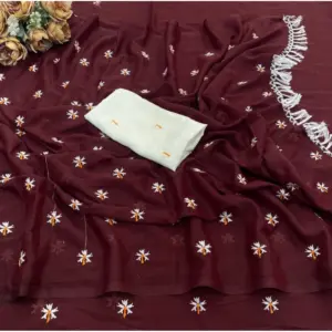 Women's Georgette Embellished Saree with Blouse – Maroon