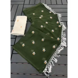 Women's Georgette Embellished Saree with Blouse – Green
