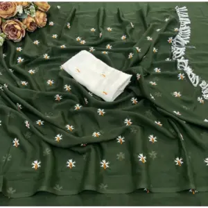 Women's Georgette Embellished Saree with Blouse – Green