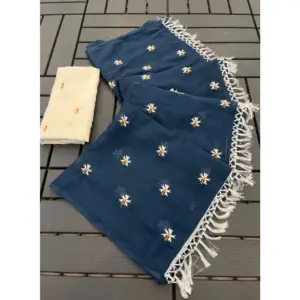 Women's Georgette Embellished Saree with Blouse – Navy