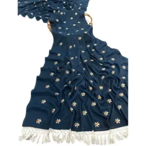 Women's Georgette Embellished Saree with Blouse – Navy