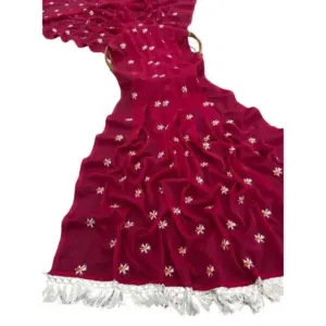 Women's Georgette Embellished Saree with Blouse – Pink