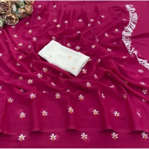 Women's Georgette Embellished Saree with Blouse – Pink