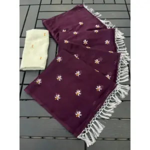 Women's Georgette Embellished Saree with Blouse – Wine