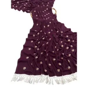 Women's Georgette Embellished Saree with Blouse – Wine