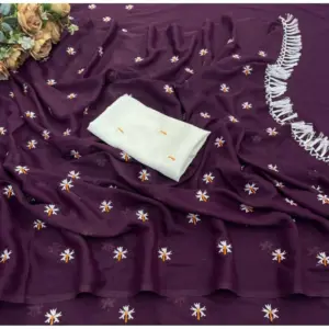 Women's Georgette Embellished Saree with Blouse – Wine
