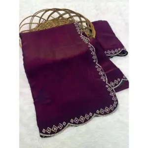 Women's Satin Embellished Saree with Blouse – Wine