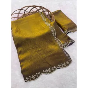 Women's Satin Embellished Saree with Blouse – Mustard
