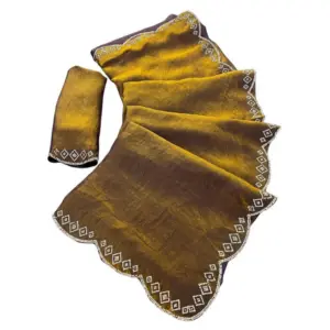 Women's Satin Embellished Saree with Blouse – Mustard