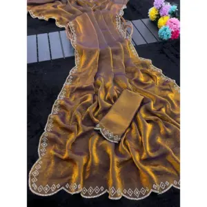 Women's Satin Embellished Saree with Blouse – Mustard