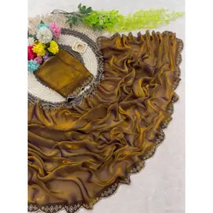 Women's Satin Embellished Saree with Blouse – Mustard