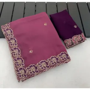 Women's Star Georgette Embroidered Saree with Blouse – Pink