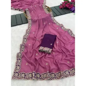 Women's Star Georgette Embroidered Saree with Blouse – Pink