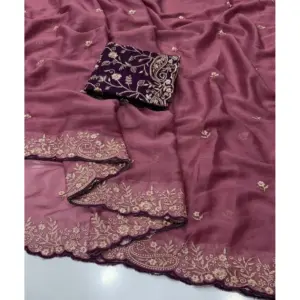 Women's Star Georgette Embroidered Saree with Blouse – Pink