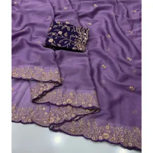 Women's Star Georgette Embroidered Saree with Blouse – Purple
