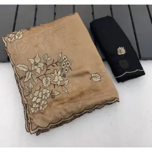 Women's Viscose Silk Embroidered Saree with Blouse – Gold