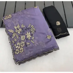 Women's Viscose Silk Embroidered Saree with Blouse – Purple