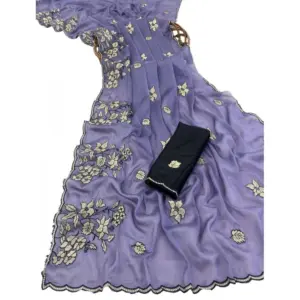 Women's Viscose Silk Embroidered Saree with Blouse – Purple