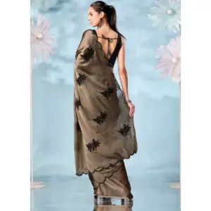 Women's Viscose Silk Embroidered Saree with Blouse – Beige