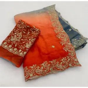 Women's Satin Embellished Saree with Blouse – Multicolor