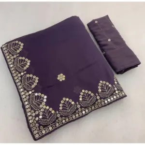 Women's Georgette Embellished Saree with Blouse – Lavender