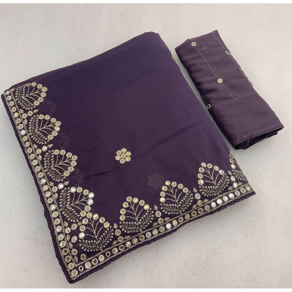 Women's Georgette Embellished Saree with Blouse – Lavender