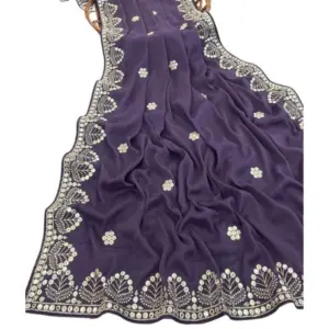 Women's Georgette Embellished Saree with Blouse – Lavender