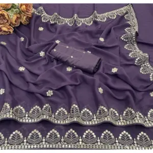 Women's Georgette Embellished Saree with Blouse – Lavender