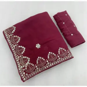 Women's Georgette Embellished Saree with Blouse – Maroon