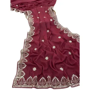 Women's Georgette Embellished Saree with Blouse – Maroon