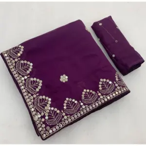 Women's Georgette Embellished Saree with Blouse – Purple
