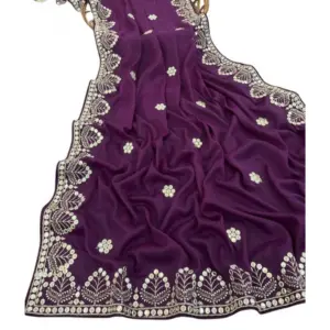Women's Georgette Embellished Saree with Blouse – Purple