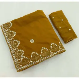Women's Georgette Embellished Saree with Blouse – Mustard-Yellow