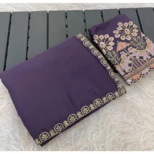 Women's Art Silk Embroidered Saree with Blouse – Lavender