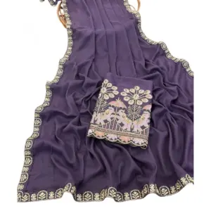 Women's Art Silk Embroidered Saree with Blouse – Lavender