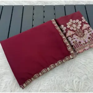 Women's Art Silk Embroidered Saree with Blouse – Maroon