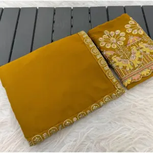 Women's Art Silk Embroidered Saree with Blouse – Yellow