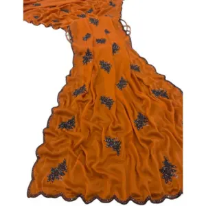 Women's Viscose Silk Embroidered Saree with Blouse – Orange