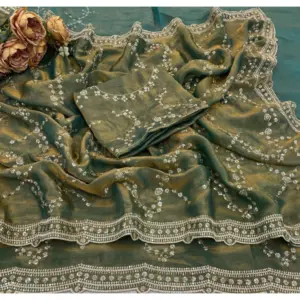Women's Silk Embellished Saree with Blouse – Green